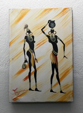 1061 gerahmt 2 Afrikanerinnen handgemalt auf Leinwand 34 x 50 cm