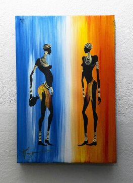 1062 gerahmt 2 Afrikanerinnen handgemalt auf Leinwand 34 x 50 cm