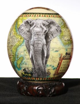 Straußenei Elefant Nr. 836 in Decoupage-Handarbeit aus Südafrika