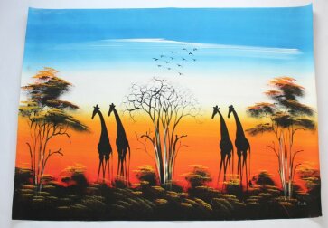 1034 Bild "Giraffen" handgemalt auf Leinwandt 92 x 72 cm aus Südafrika