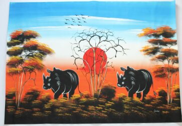 1036 Bild "Nashorn" handgemalt auf Leinwand 100 x 74 cm aus Südafrika