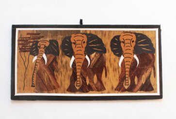 1040 Bild mit Elefanten aus Bananenblättern handgefertigt 40 x 20 cm aus Südafrika