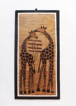 1041 Bild mit Giraffen aus Bananenblättern handgefertigt 40 x 20 cm aus Südafrika