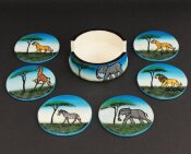 Glasuntersetzer-Set 7-teilig aus Holz bemalt mit Elefant...